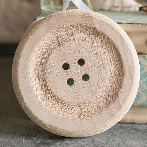 Charming Wooden Button Decoration with Natural Finish - Small White