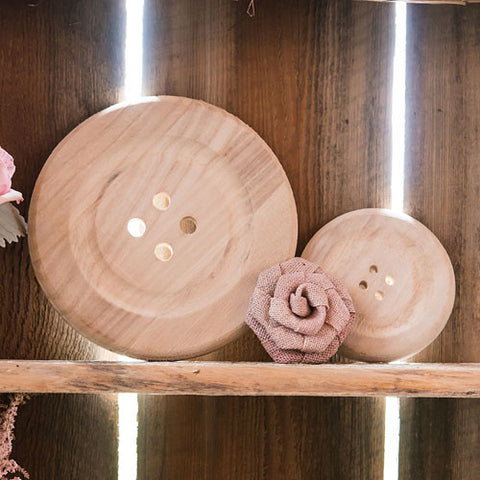 Charming Wooden Button Decoration with Natural Finish - Large White