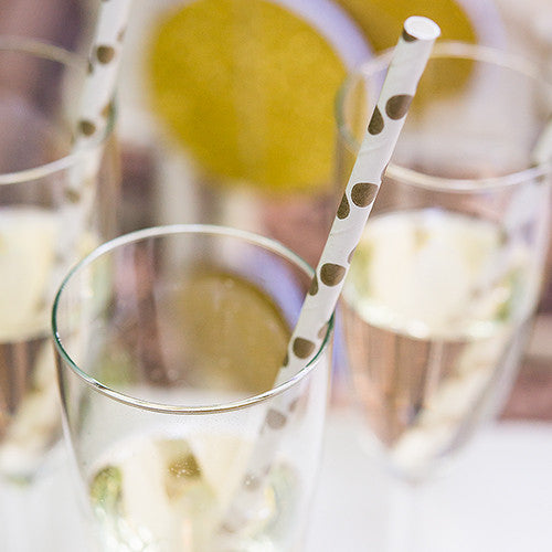 "Sippers" Polka Dot Metallic Print Paper Straws Silver