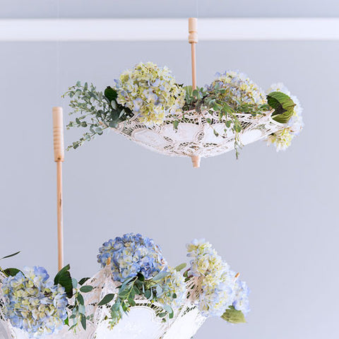 White Battenburg Lace Parasol - Small