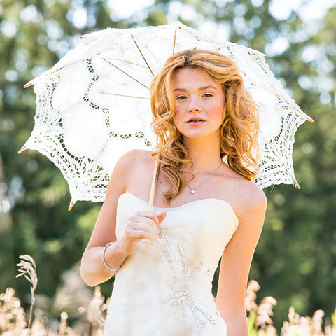White Battenburg Lace Parasol - Standard