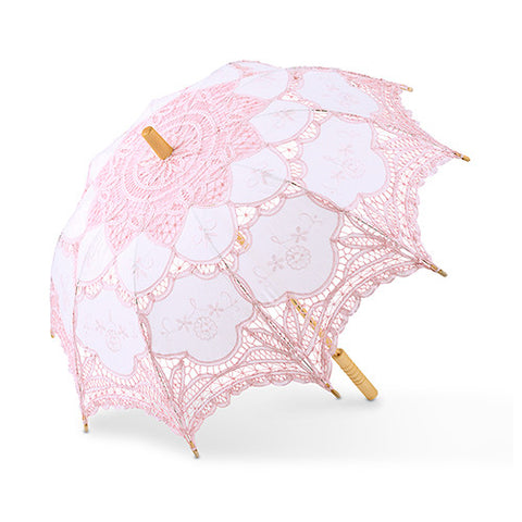 Vintage Pink Battenburg Lace Parasol - Standard