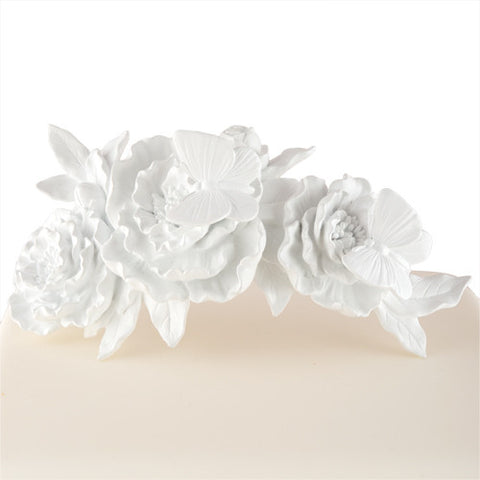 Ornamental Butterfly Garden Cake Decoration White