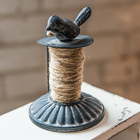 Decorative Bird Metal Spool with Jute Twine