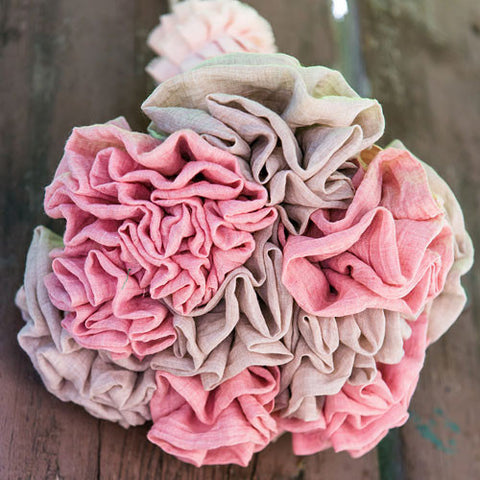 Fabric Ruffle Flower on a Single Wire Stem - Large Vintage Pink