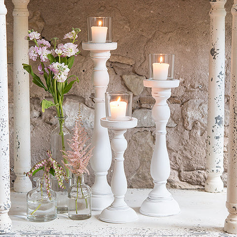 Shabby Chic Spindle Candle Holder Set White