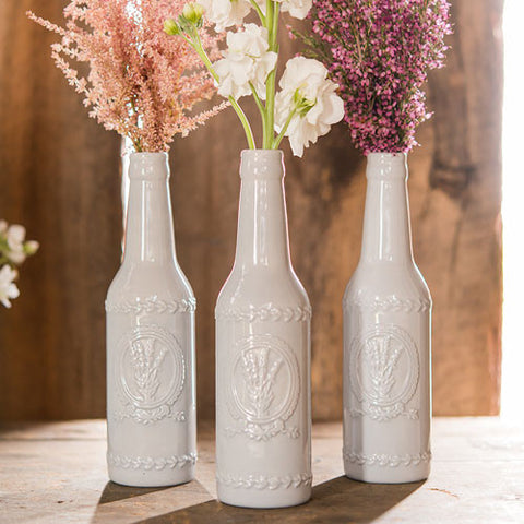 Vintage Inspired Ceramic Bottle with Lavender Motif - Small Silver