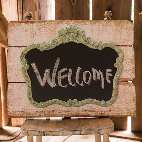 Ornate Vintage Chalkboard Mounted on Faux Wood