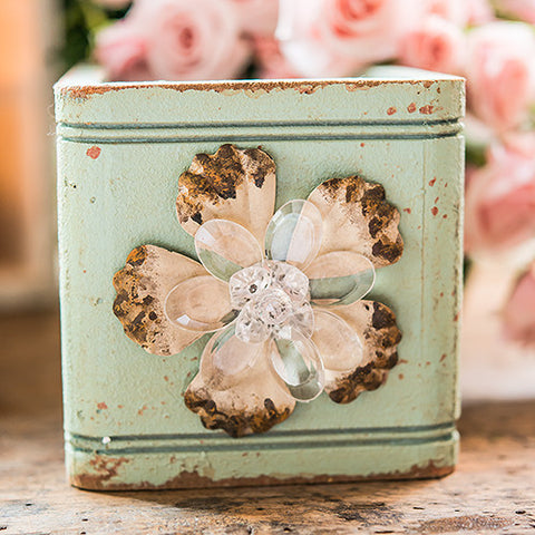 Vintage Inspired Ornate Box with Decorative Pull Aged Green