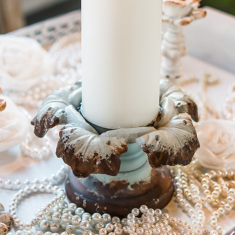 Vintage Inspired Iron Pillar Candle Holder Daiquiri Green