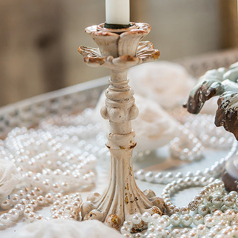 Vintage Inspired Resin Taper Candle Holder Ivory
