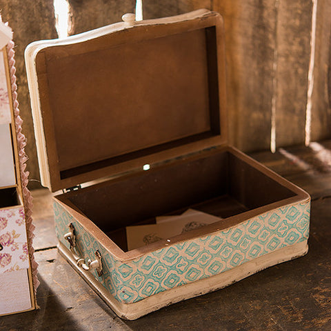 Vintage Inspired Wood Case with Hinged Lid Sea Blue