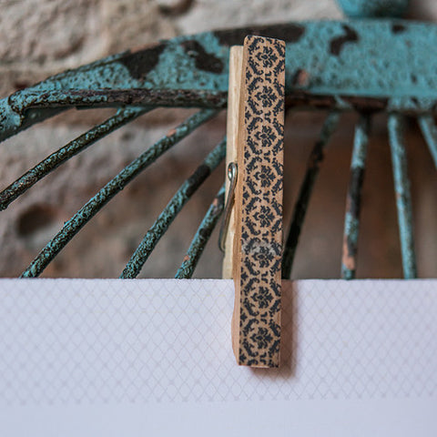Vintage Wooden Clothespins with Romantic Black and Pink Pattern