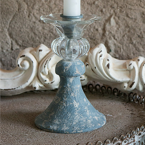 Vintage Inspired Taper Candle Holder Pastel Blue