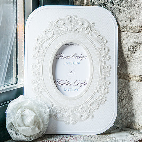 Pearls and Lace Laser Embossed Invitations with Personalization Daiquiri Green