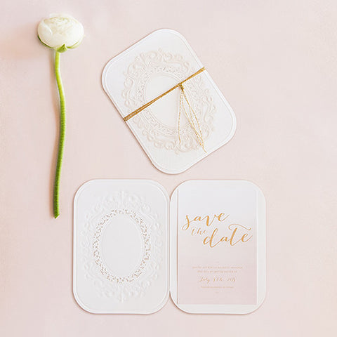 Embossed Pearls and Lace with Aqueous Personalization - Accessory Cards Pastel Pink