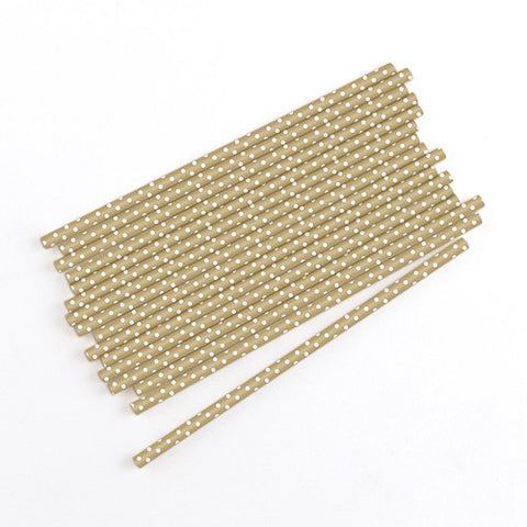 "Sippers" Metallic Print with Small White Polka Dot Paper Straws Gold