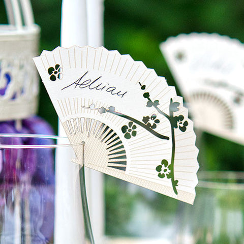 Laser Expressions Cherry Blossom Fan Die Cut Card - White