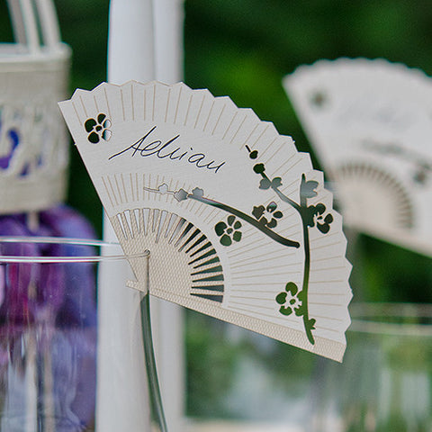 Laser Expressions Cherry Blossom Fan Die Cut Card - Ivory