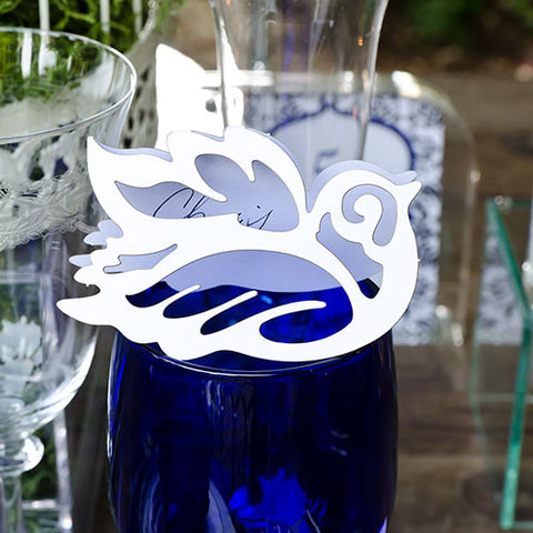 Laser Expressions Love Bird Damask Folded Place Card - White