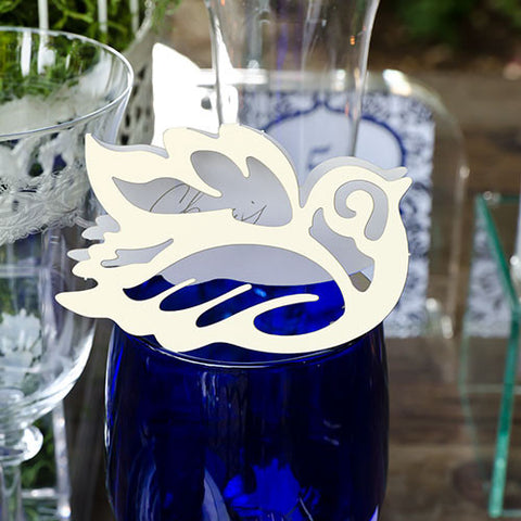Laser Expressions Love Bird Damask Folded Place Card - Ivory