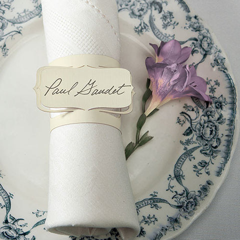 Laser Expressions Bracketed Place Card Napkin Ring - Ivory