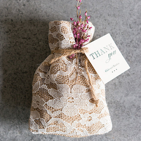Rustic Chic Burlap and Lace Drawstring Favor Bag