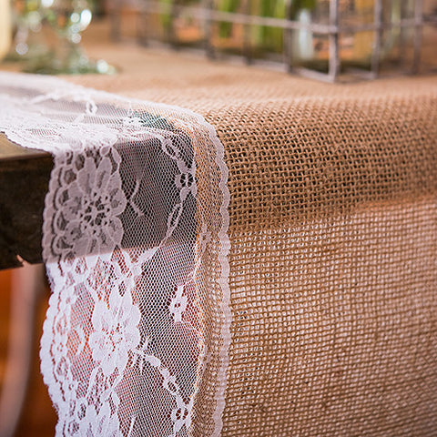 Burlap And Lace Table Runner With Equestrian Monogram (90" / 2.3m long) Black