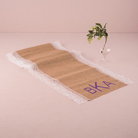 Natural Burlap Table Runner with Lace Edging (120" - 3.0m long)