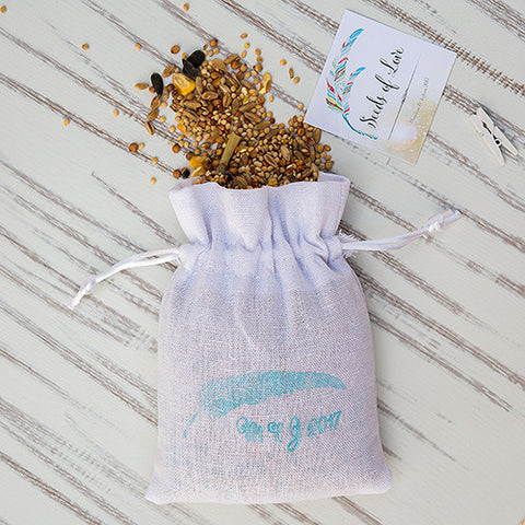 White Linen Drawstring Favor Bag White