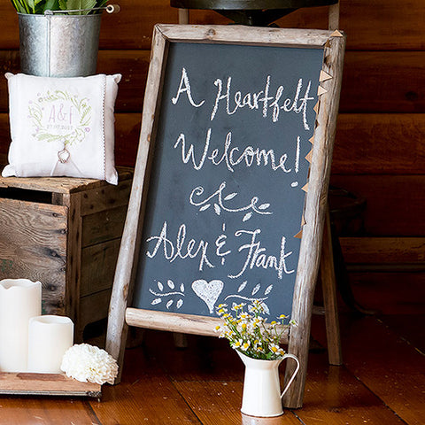 Self Standing Chalkboard Sign with Rustic Wood Frame