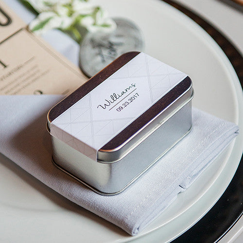 XOXO Personalized Tin Favor Boxes with Lids Silver Charcoal