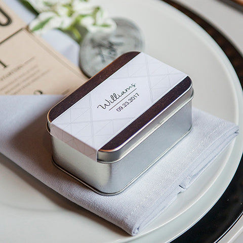XOXO Personalized Tin Favor Boxes with Lids Silver Charcoal