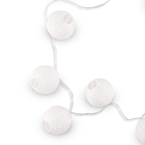 String of Lights with Round White Paper Lanterns - Battery LED