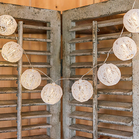 String of Lights with Round White Lace Lanterns - Battery LED