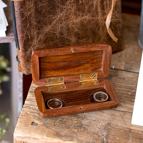 Natural Charm Personalized Pocket Size Wooden Wedding Ring Box - Garland Surrounding