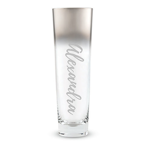Modern Stemless Flute with Silver Ombre Fade - Calligraphy Text Etching Silver