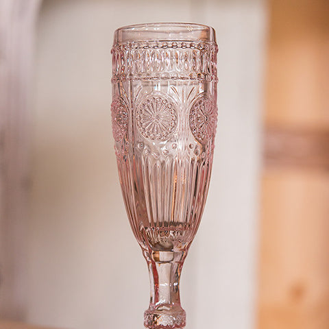 Vintage Style Pressed Glass Flute Pink