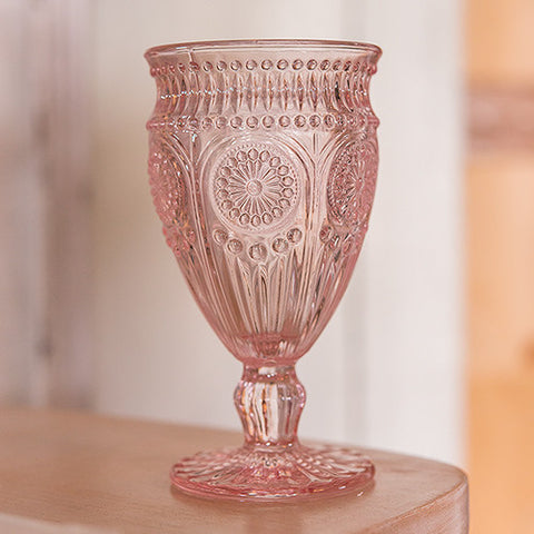 Vintage Style Pressed Glass Goblet Pink