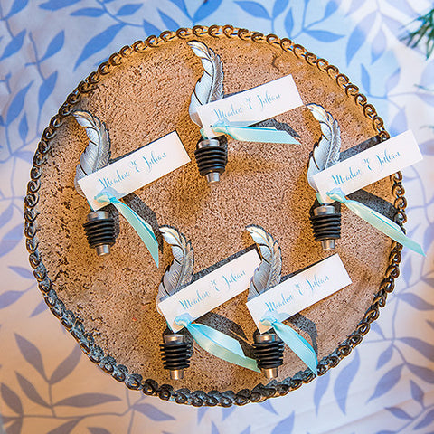 Silver Boho Feather Wine Stopper Favor Silver