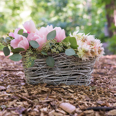 Tapered Wicker Basket with White Wash and Liner - Medium White