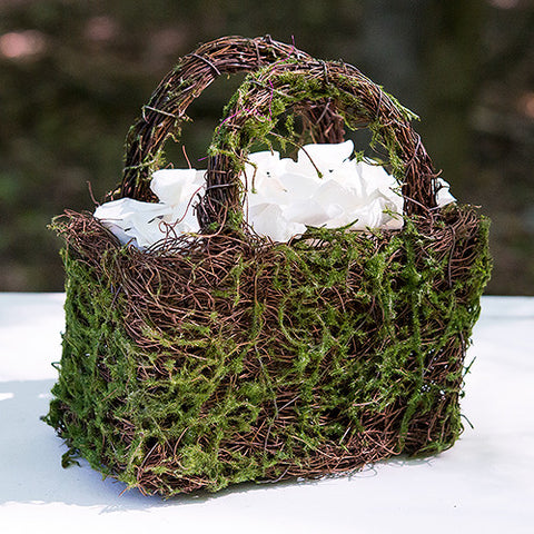 Faux Moss and Wicker Basket with Handles and Liner