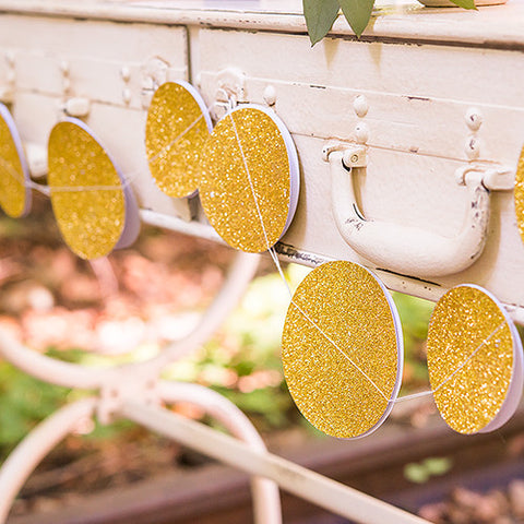 Gold Glitter Circle Sewn Paper Garland