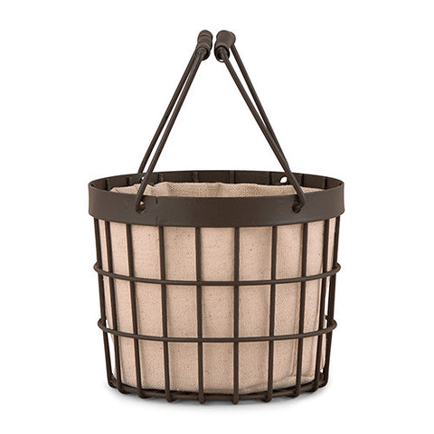 Rustic Wire Flower Basket with Fabric Liner Chocolate Brown
