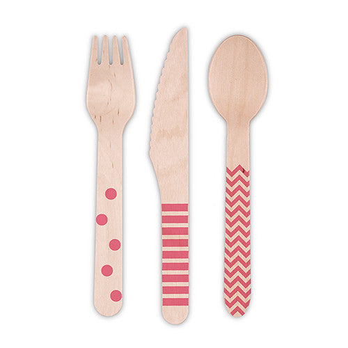 Eco Wood Utensil Set With Pink Print 12
