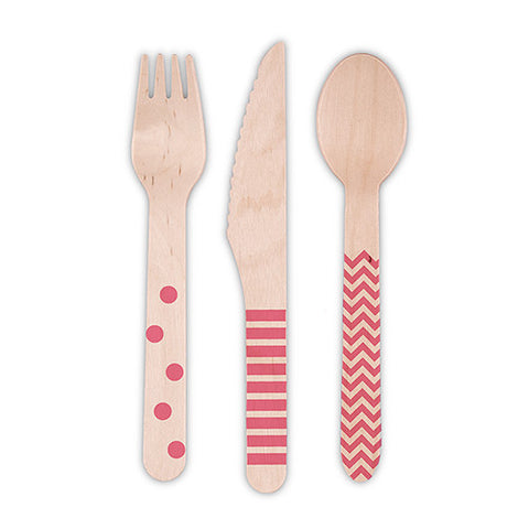 Eco Wood Utensil Set With Pink Print 12