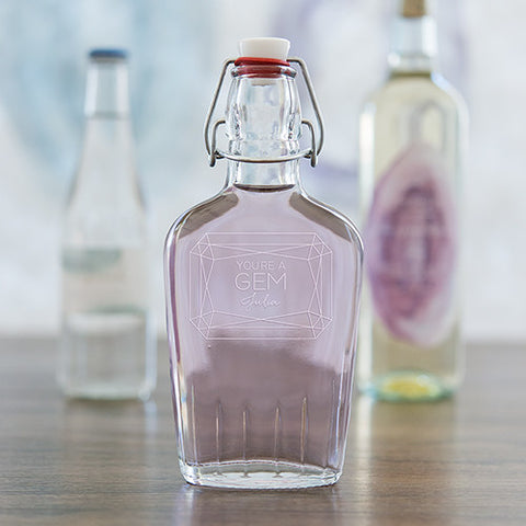 Personalized Clear Glass Hip Flask Gem Etching