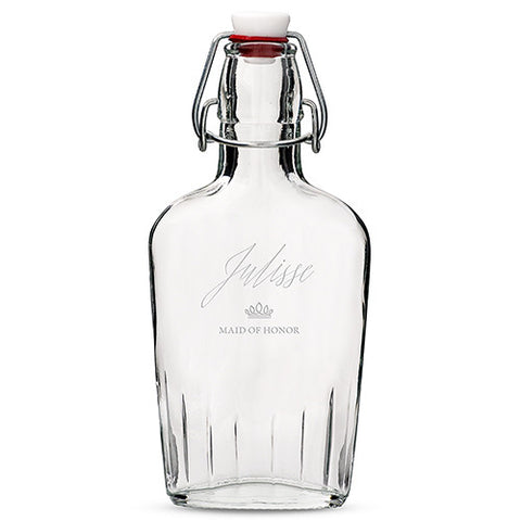 Personalized Clear Glass Hip Flask Crown Etching