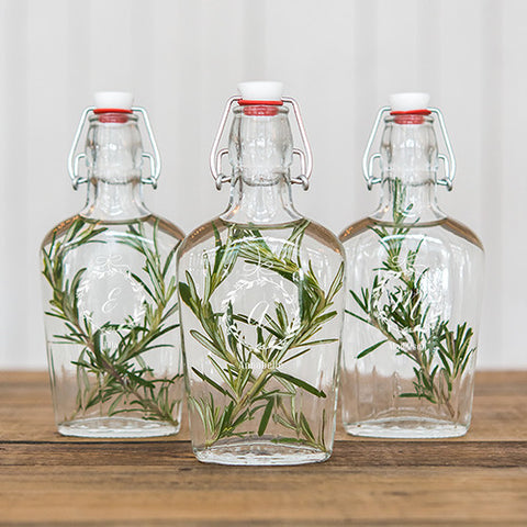 Personalized Clear Glass Hip Flask Botanical Wreath Etching