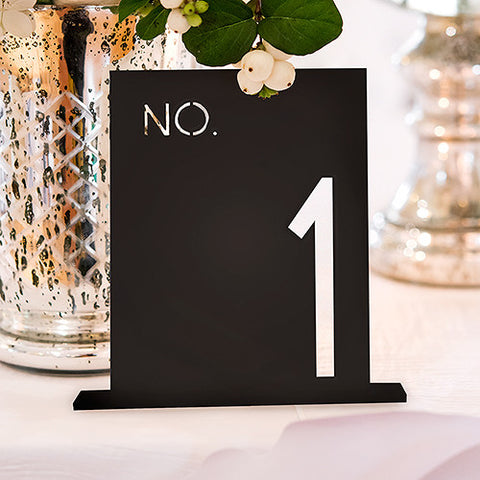 Black Acrylic Table Number - No. in Block Style